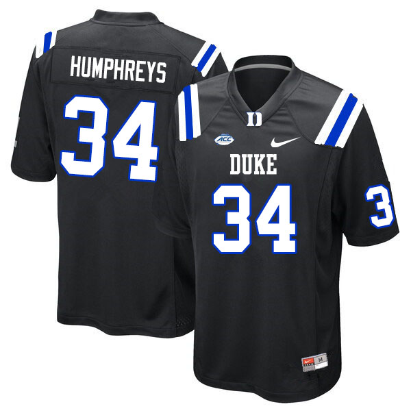 Men #34 Ben Humphreys Duke Blue Devils College Football Jerseys Sale-Black